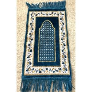 Modefa Turkish Velvet Islamic Prayer Rug | SMALL CHILD SIZE | Kaba - Blue Yellow